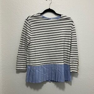 English Factory Striped Long Sleeve Top with Blue Hem